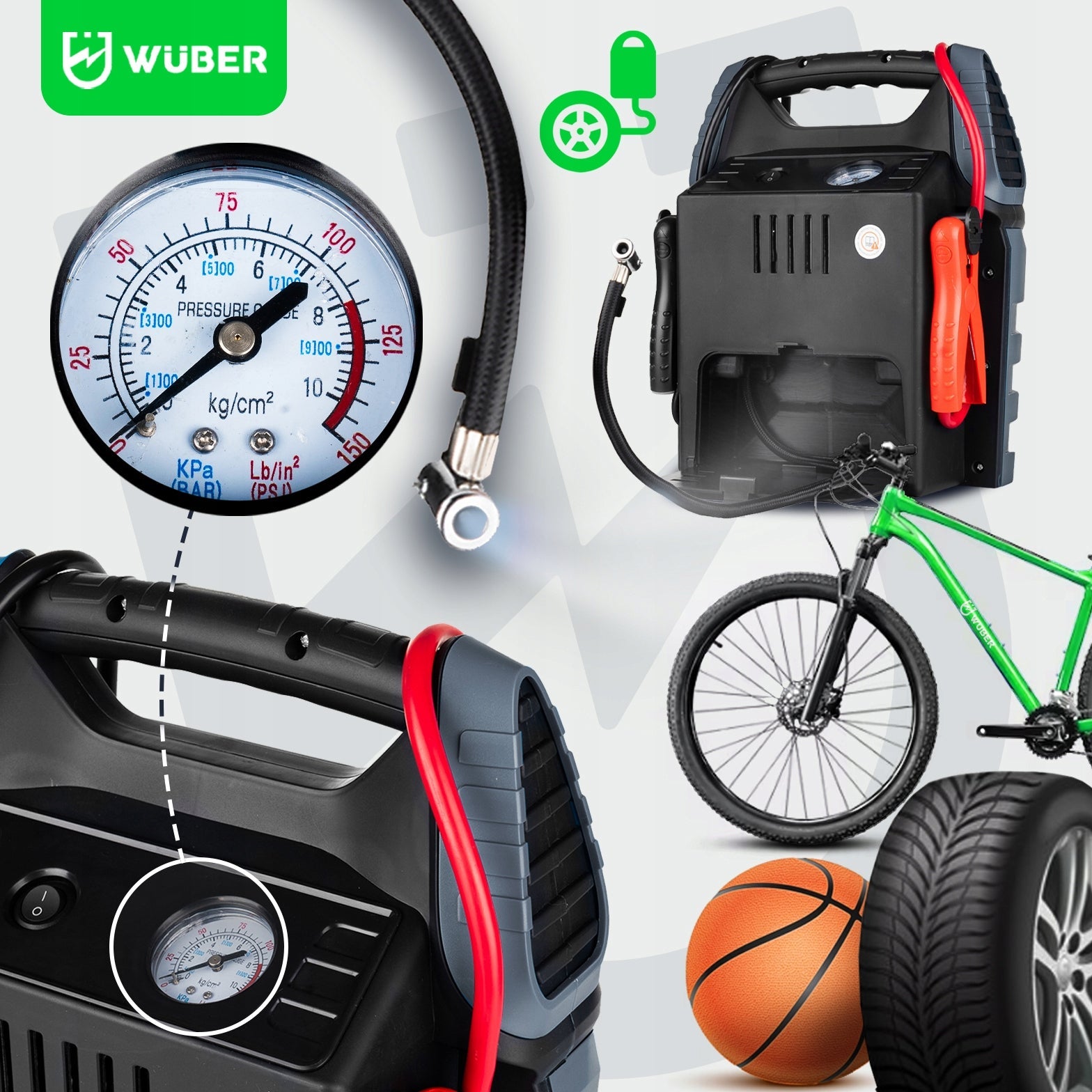Starter, akumuliatoriaus įkroviklis, kompresorius, led apšvietimas, powerbank Wuber 5in1