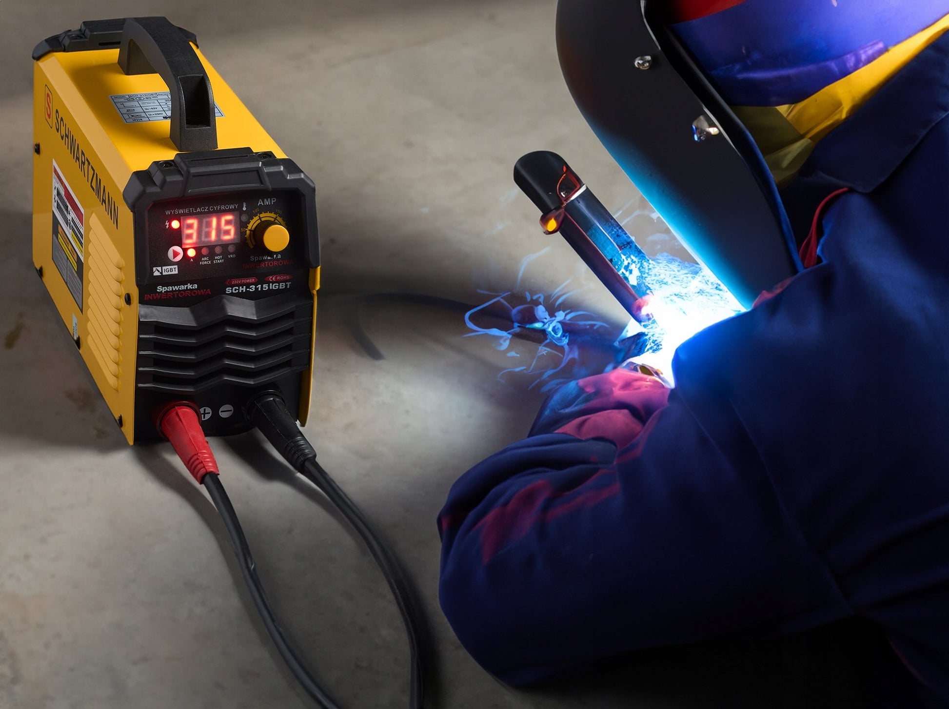 Inverterinis suvirinimo aparatas 315A LCD MMA TIG + kampiniai laikikliai, kaukė, kabeliai