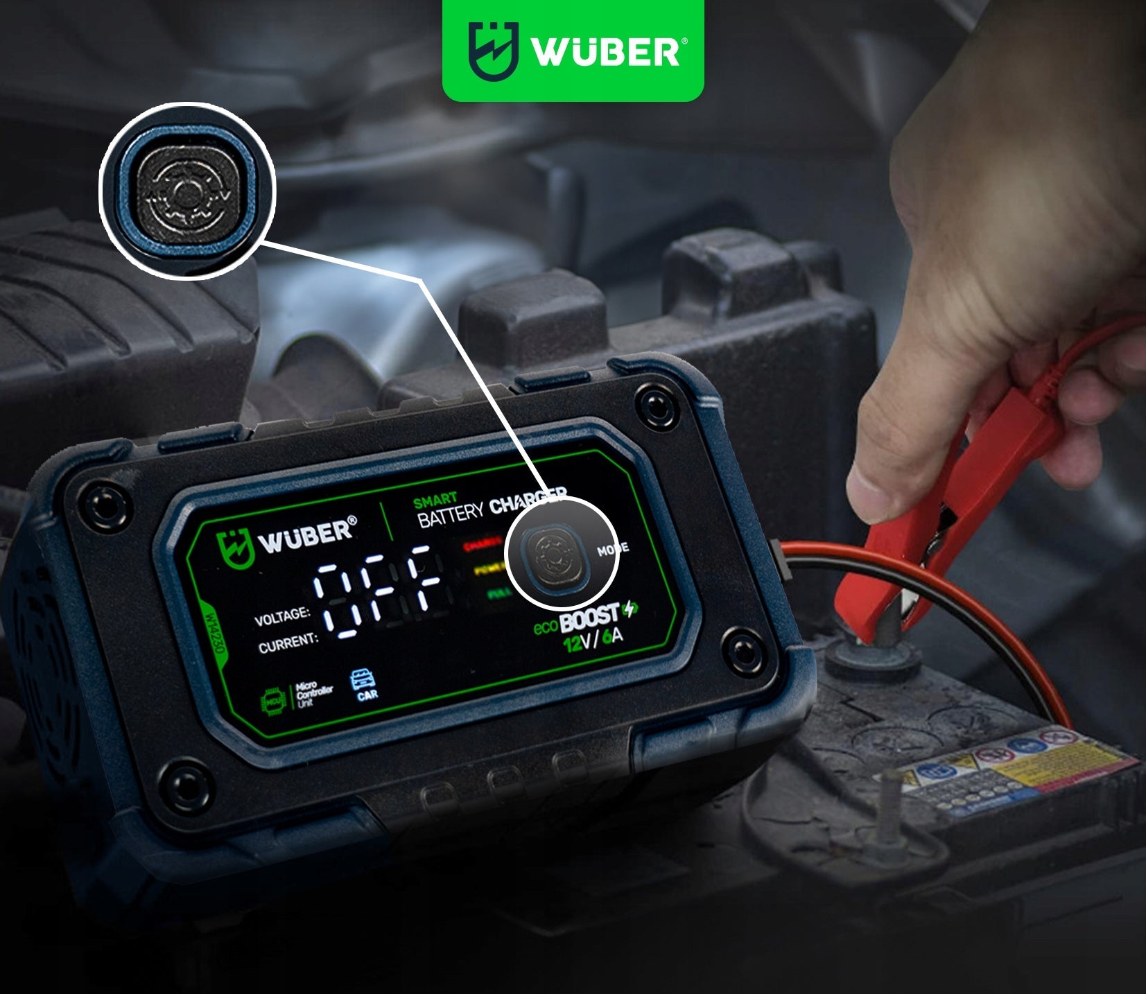 Mikroprocesorinis akumuliatoriaus įkroviklis su LCD WUBER 12V/6A