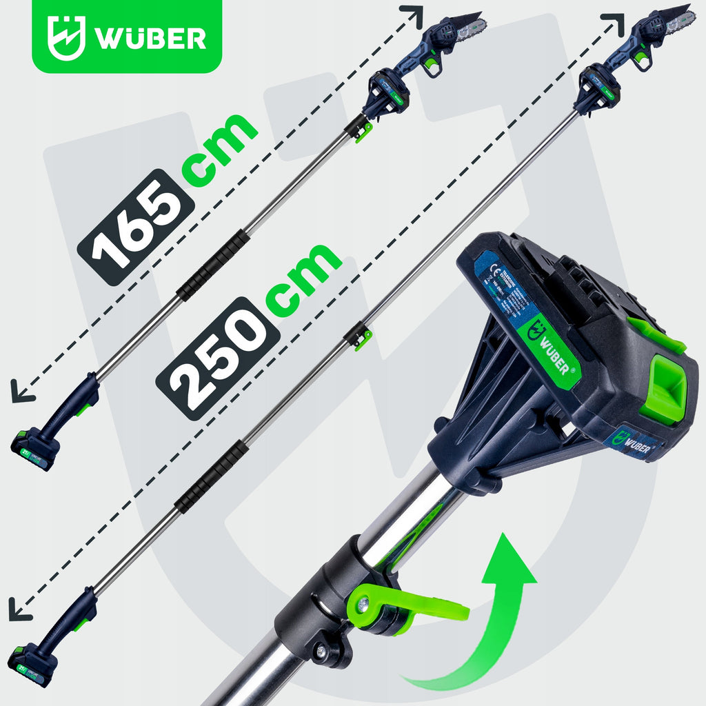 Mini akumuliatorinis grandininis pjūklas WUBER su teleskopine rankena 250 cm