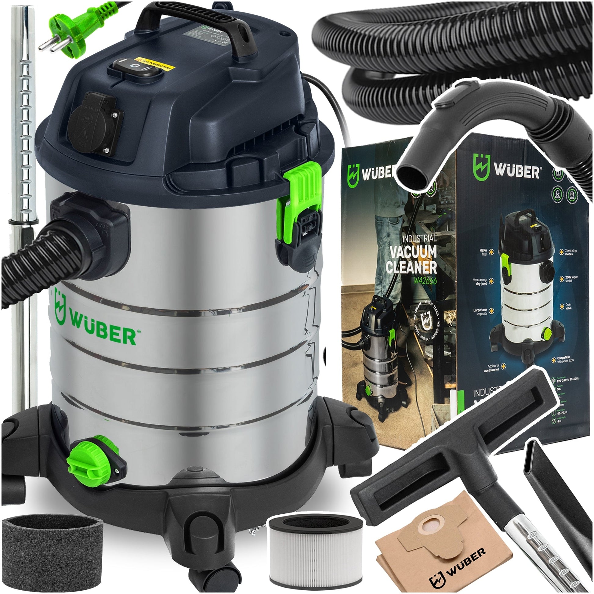 Pramoninis dirbtuvių dulkių siurblys WUBER 2200W