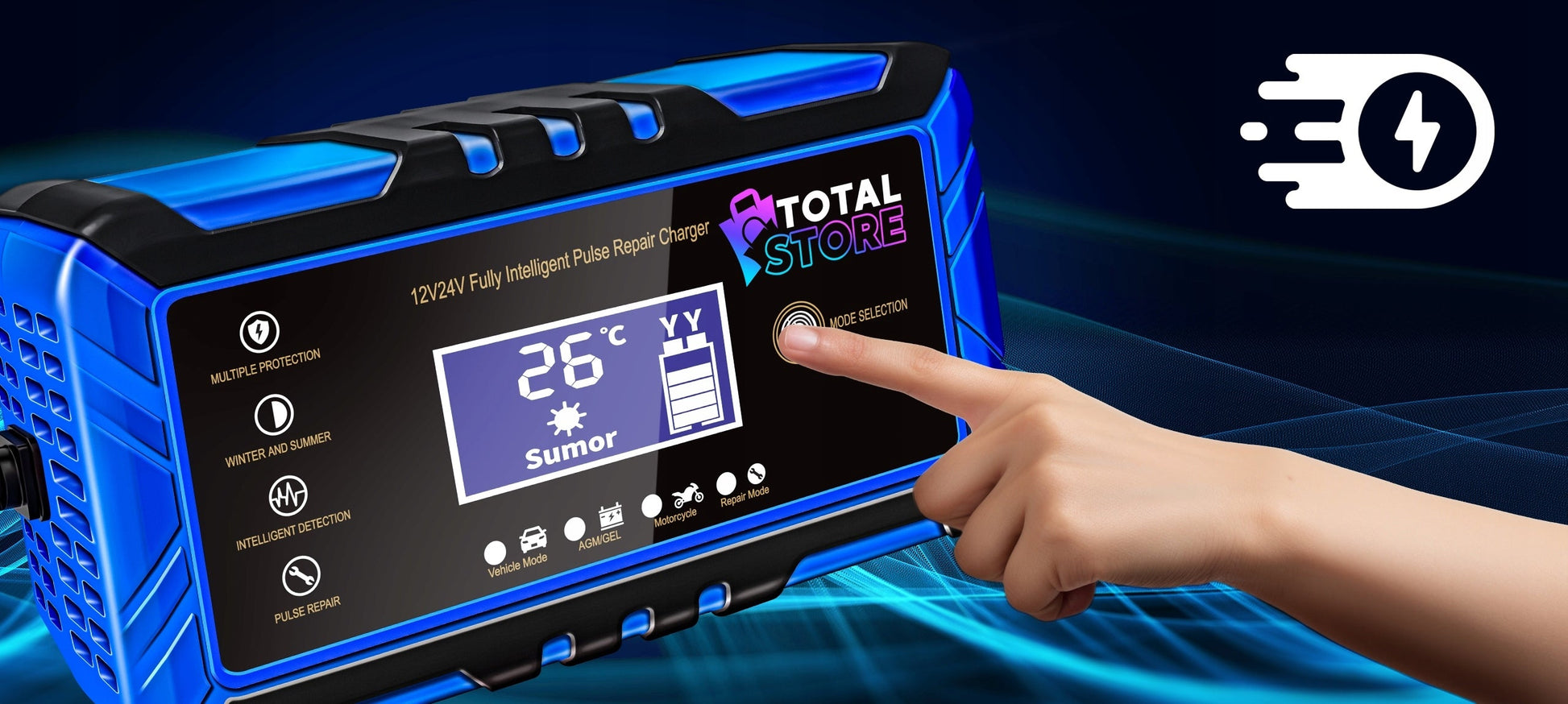 Automatinis stiprus automobilių akumuliatorių įkroviklis su atstatymo funkcija Totalstore PRO  12/24V