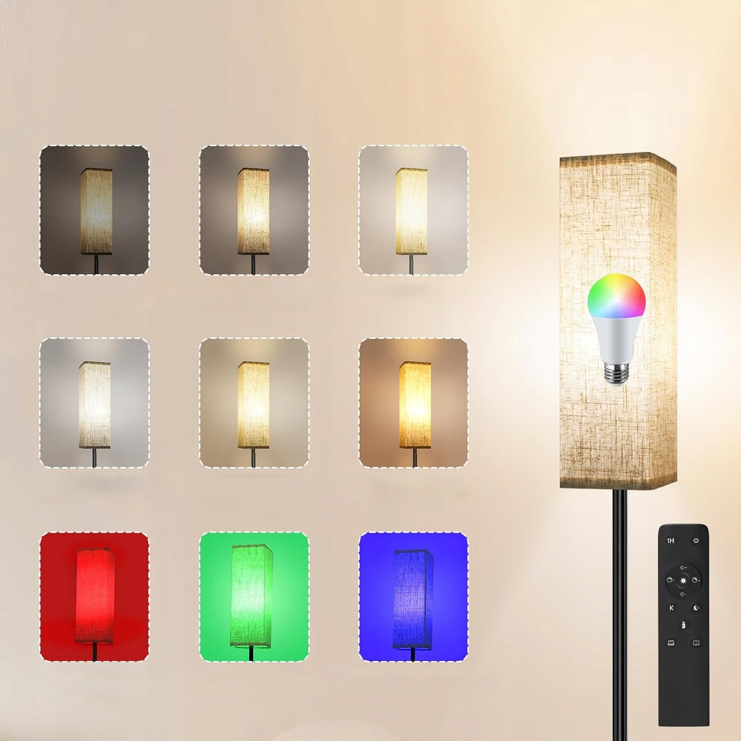 Grindinė Lempa su E27 RGB Lempute ir Audinio Gaubtu