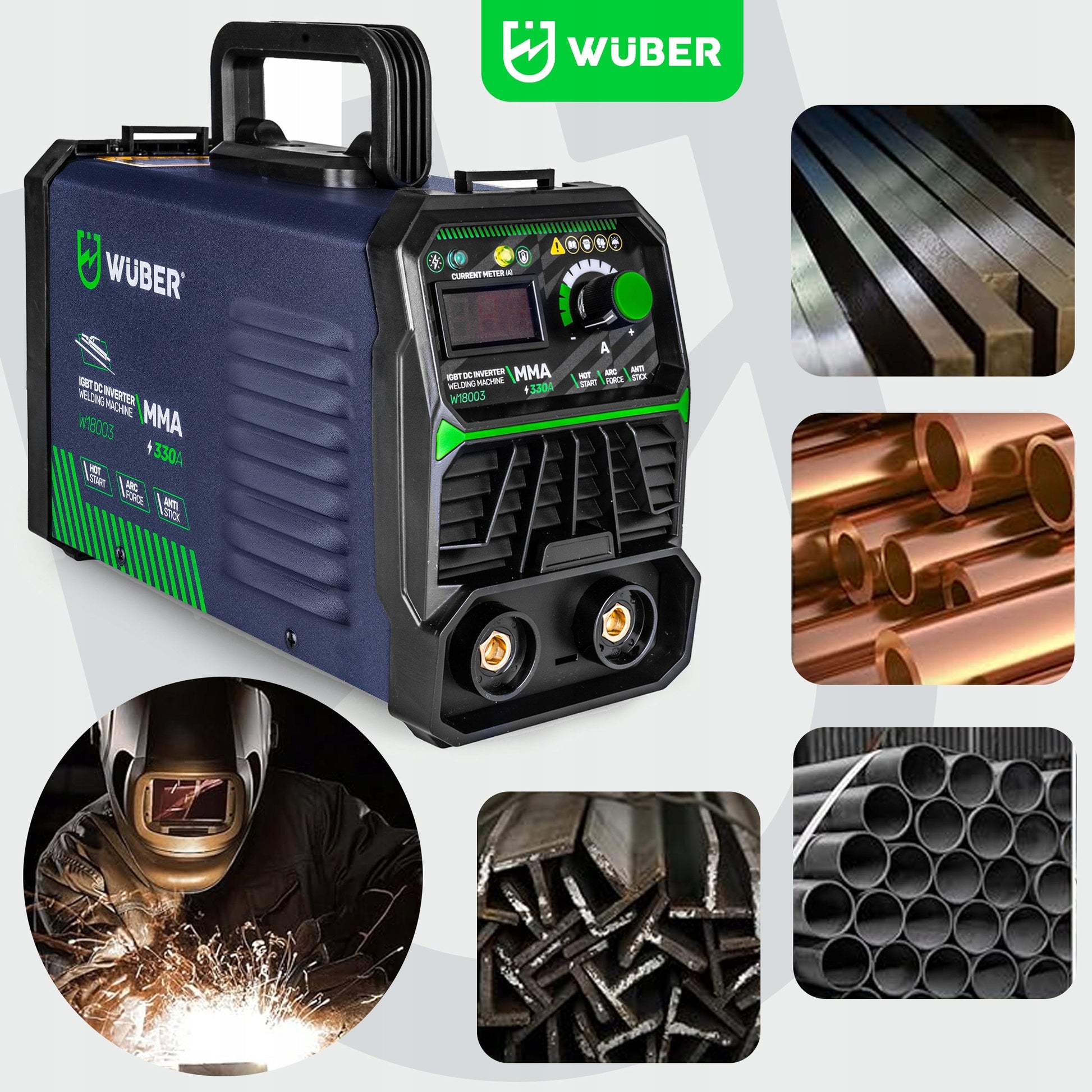 Inverterinis suvirinimo aparatas WUBER MMA 330A su IGBT technologija, VRD, Hot Start, Arc Force ir Anti-Stick funkcijomis
