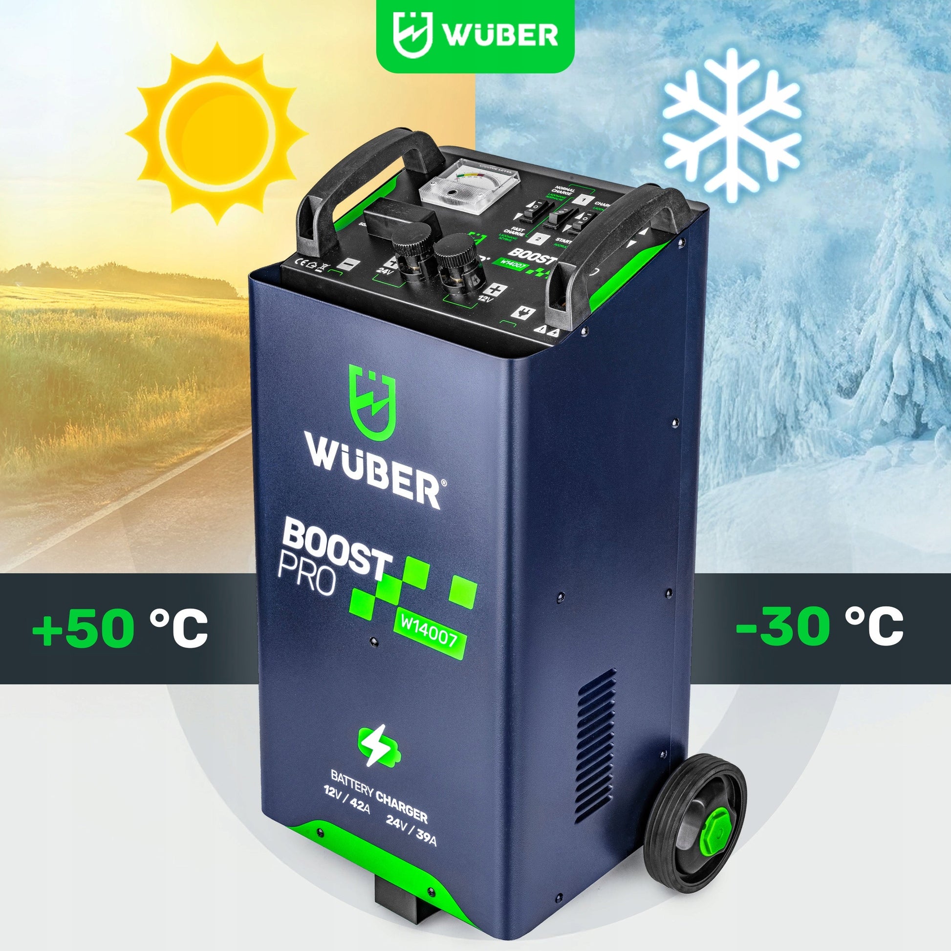 Universalus 12v/24v akumuliatoriaus įkroviklis su starteriu (400a) Wuber 42a
