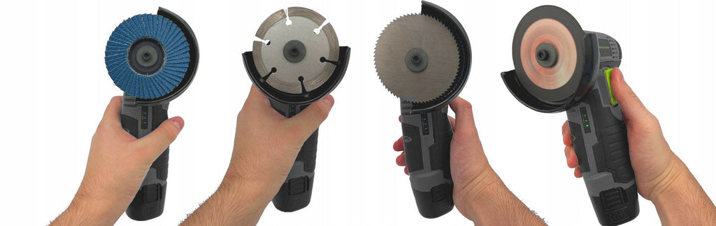 XMaster akumuliatorinis kampinė šlifuoklis 19500 RPM su 7 diskų rinkiniu ir 2 baterijomis