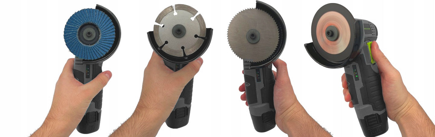 XMaster akumuliatorinis kampinė šlifuoklis 19500 RPM su 7 diskų rinkiniu ir 2 baterijomis