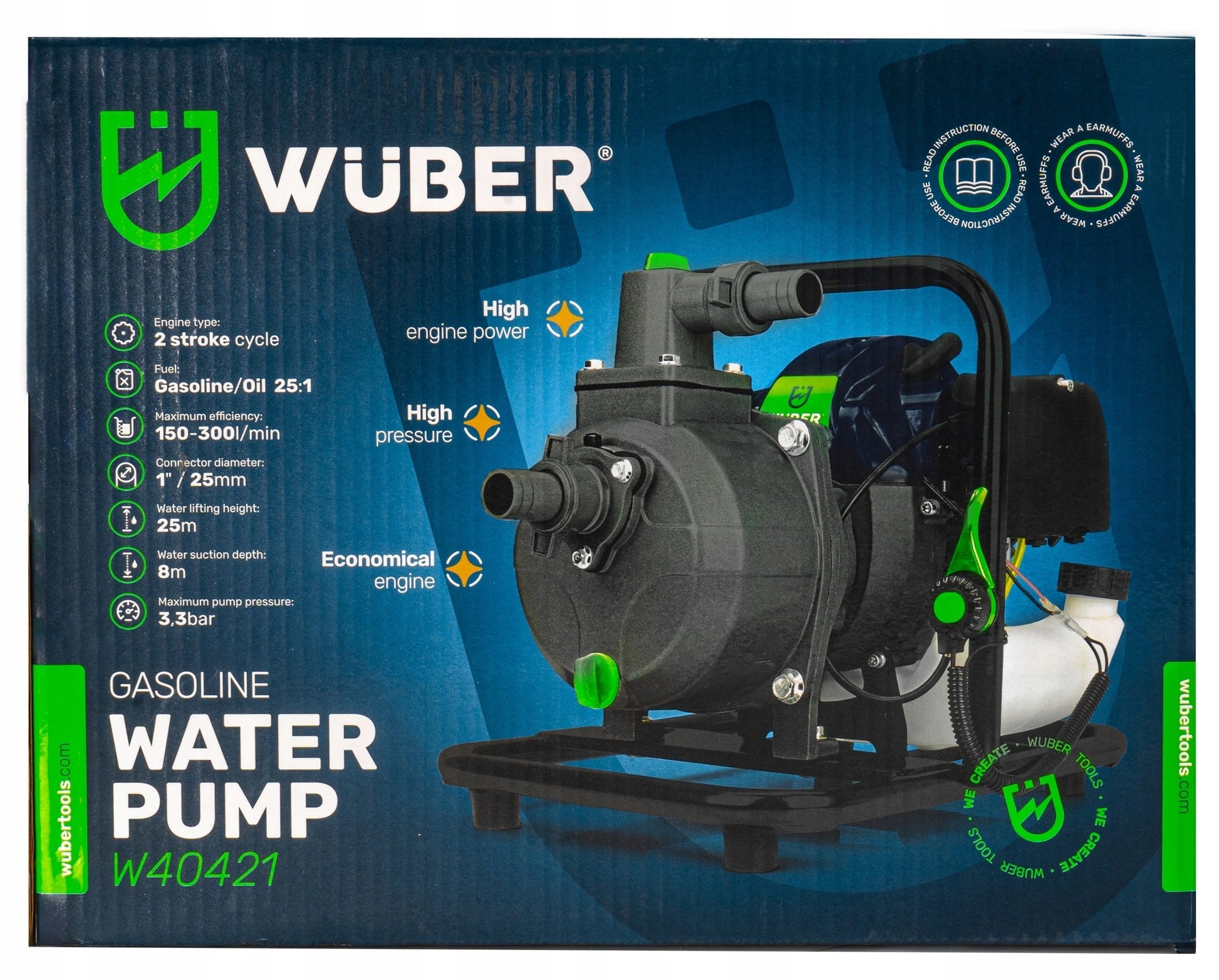 WUBER 1" Benzininis Motosiurblys – 5.2 AG, 18 000 l/h, su priedais ir alyva