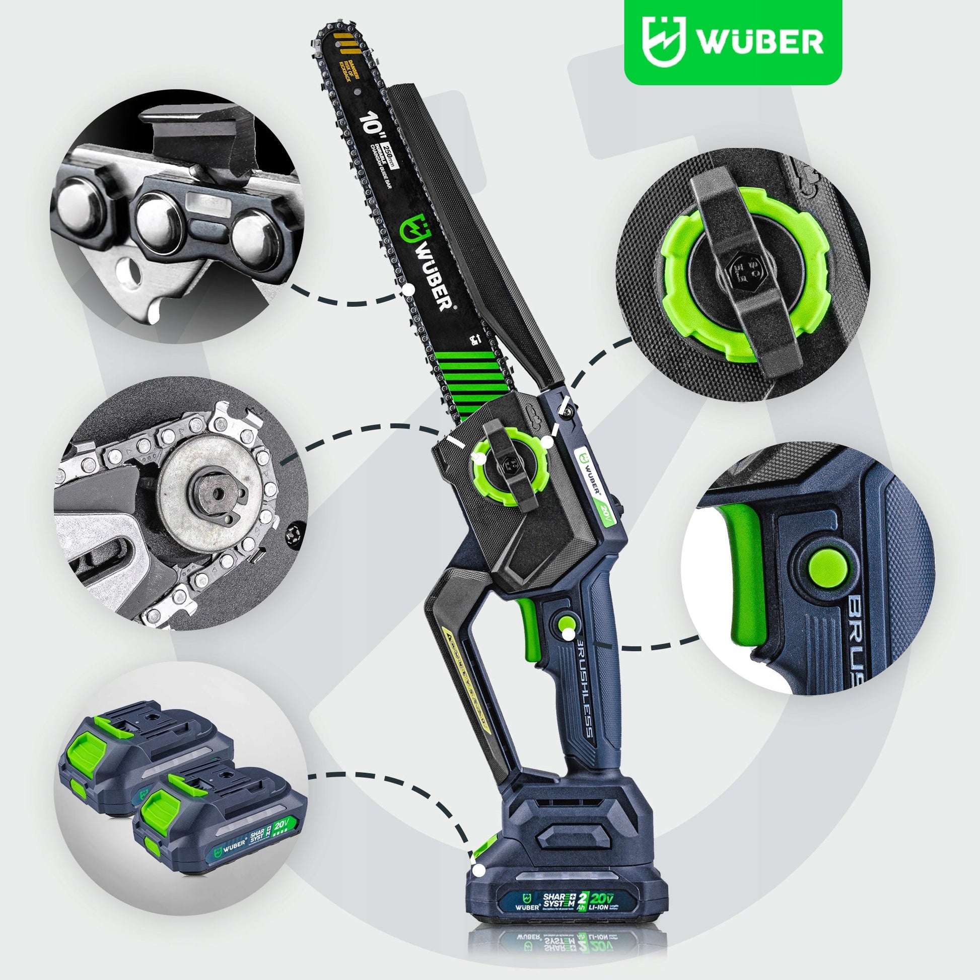 Mini akumuliatorinis grandininis pjūklas Wuber8" ir 10"