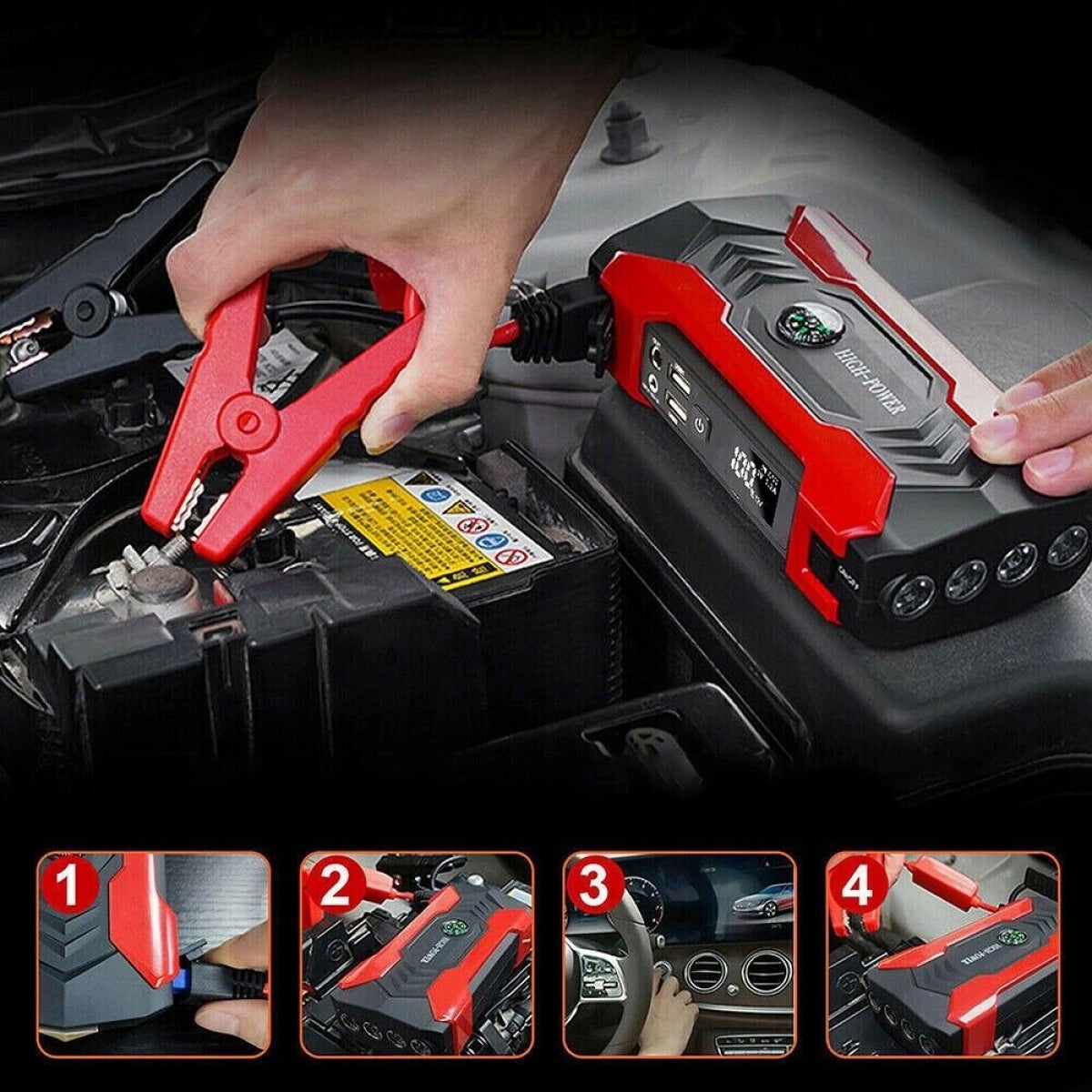 Automobilio starteris – galingas Jump Starter su Powerbank, žibintuvėliu Bedee J12