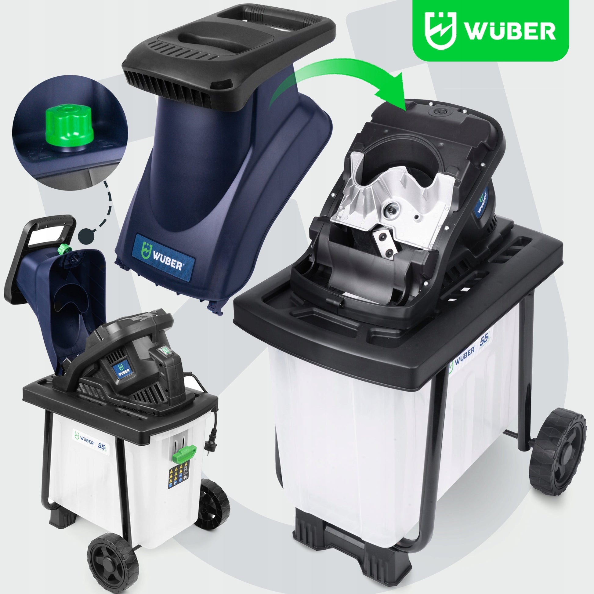 Elektrinis sodo šakų smulkintuvas Wuber 3000w su 55l talpa