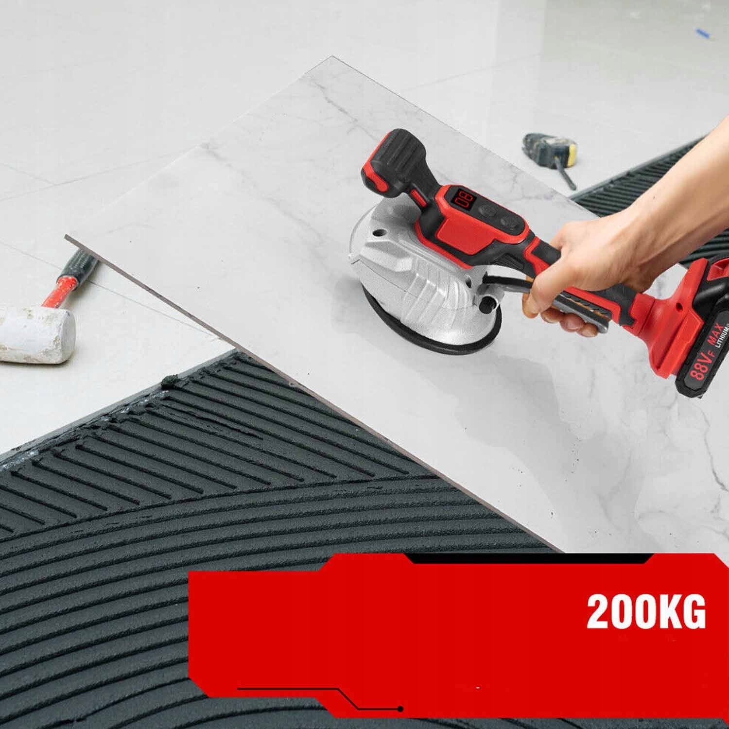 Vibruojantis plytelių lyginimo aparatas su siurbtuku, bei 2 akumuliatoriais – 130 mm