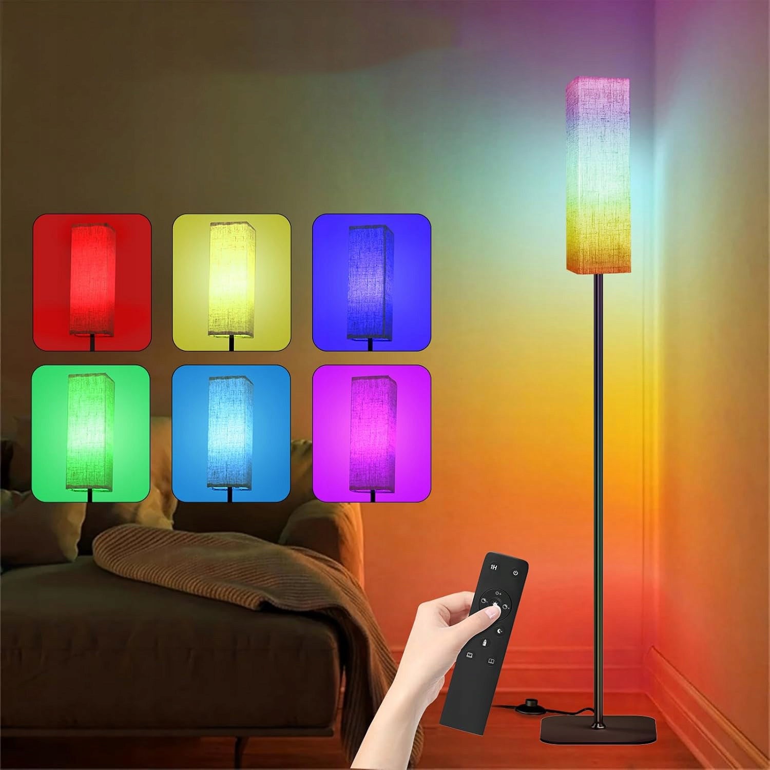 Grindinė Lempa su E27 RGB Lempute ir Audinio Gaubtu