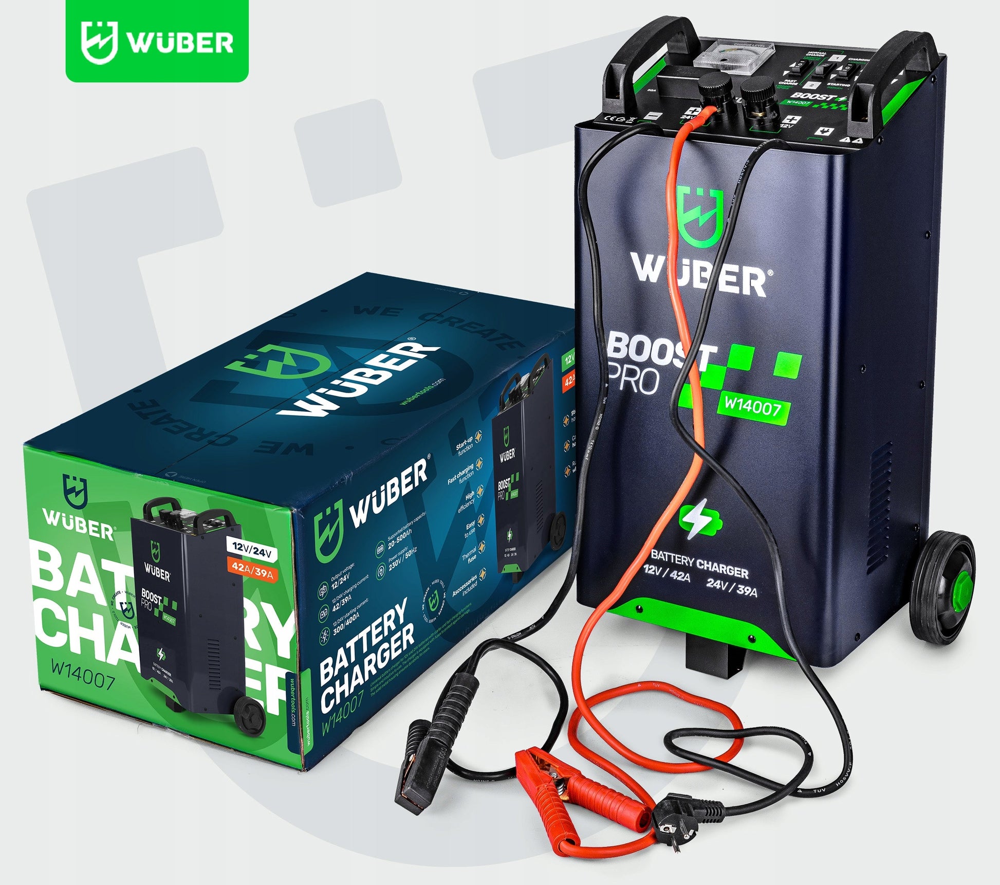 Universalus 12v/24v akumuliatoriaus įkroviklis su starteriu (400a) Wuber 42a