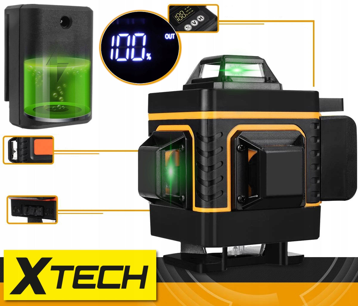 Kryžminis lazerinis nivelyras su trikoju ir LCD ekranu Xtech