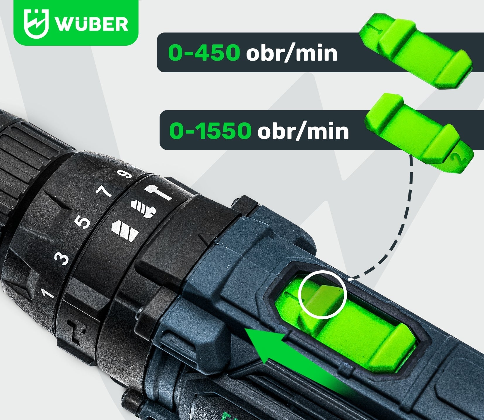 Akumuliatorinis smūginis gręžtuvas-suktukas su 2 baterijomis ir dėklu WUBER 20V