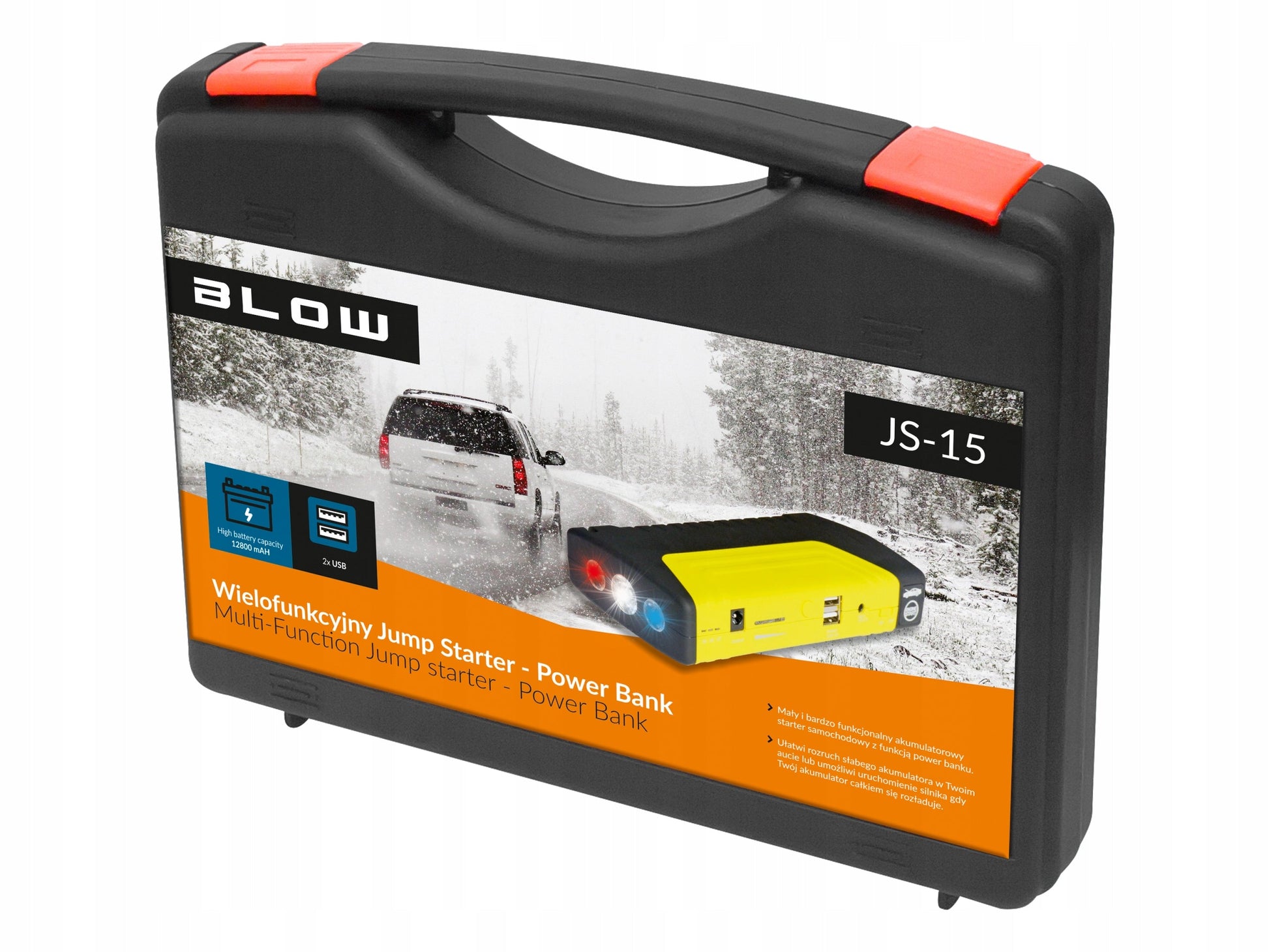 Akumuliatoriaus aleidimo įrenginys su kabeliais BLOW JS-15 12800mAh
