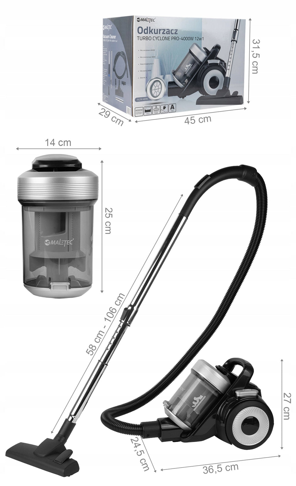Cikloninis dulkių siurblys MalTec Turbo Cyclone PRO-4000W