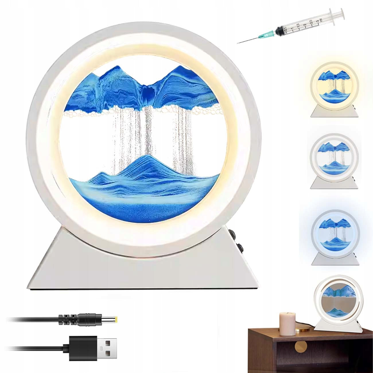 Dinaminis smėlio paveikslas su LED apšvietimu – 3D judantis smėlio laikrodis