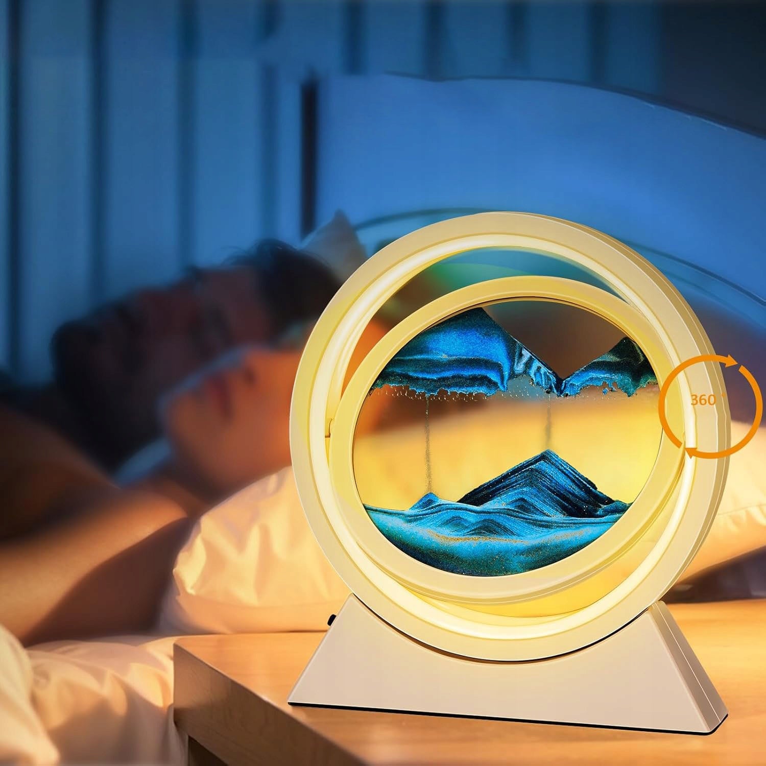 Dinaminis smėlio paveikslas su LED apšvietimu – 3D judantis smėlio laikrodis