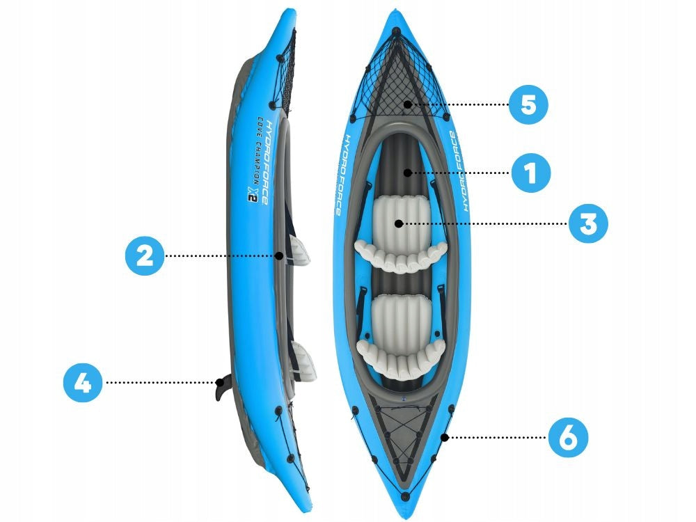 Pripučiama dvivietė baidarė – Bestway Cove Champion X2 (Modelis 2025)