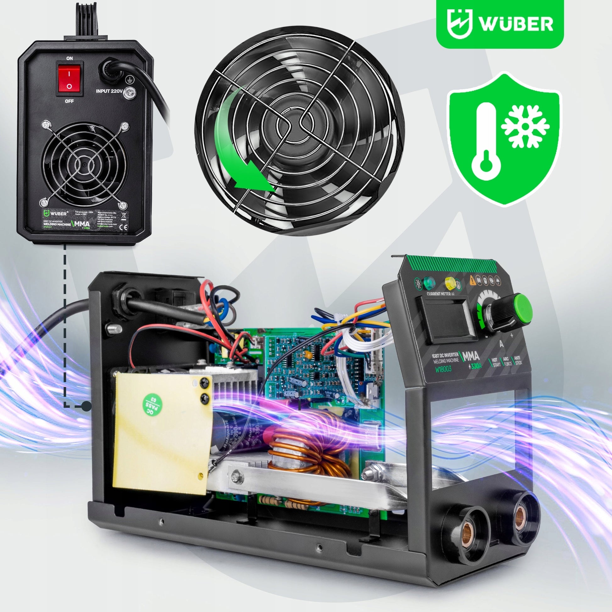 Inverterinis suvirinimo aparatas WUBER MMA 330A su IGBT technologija, VRD, Hot Start, Arc Force ir Anti-Stick funkcijomis