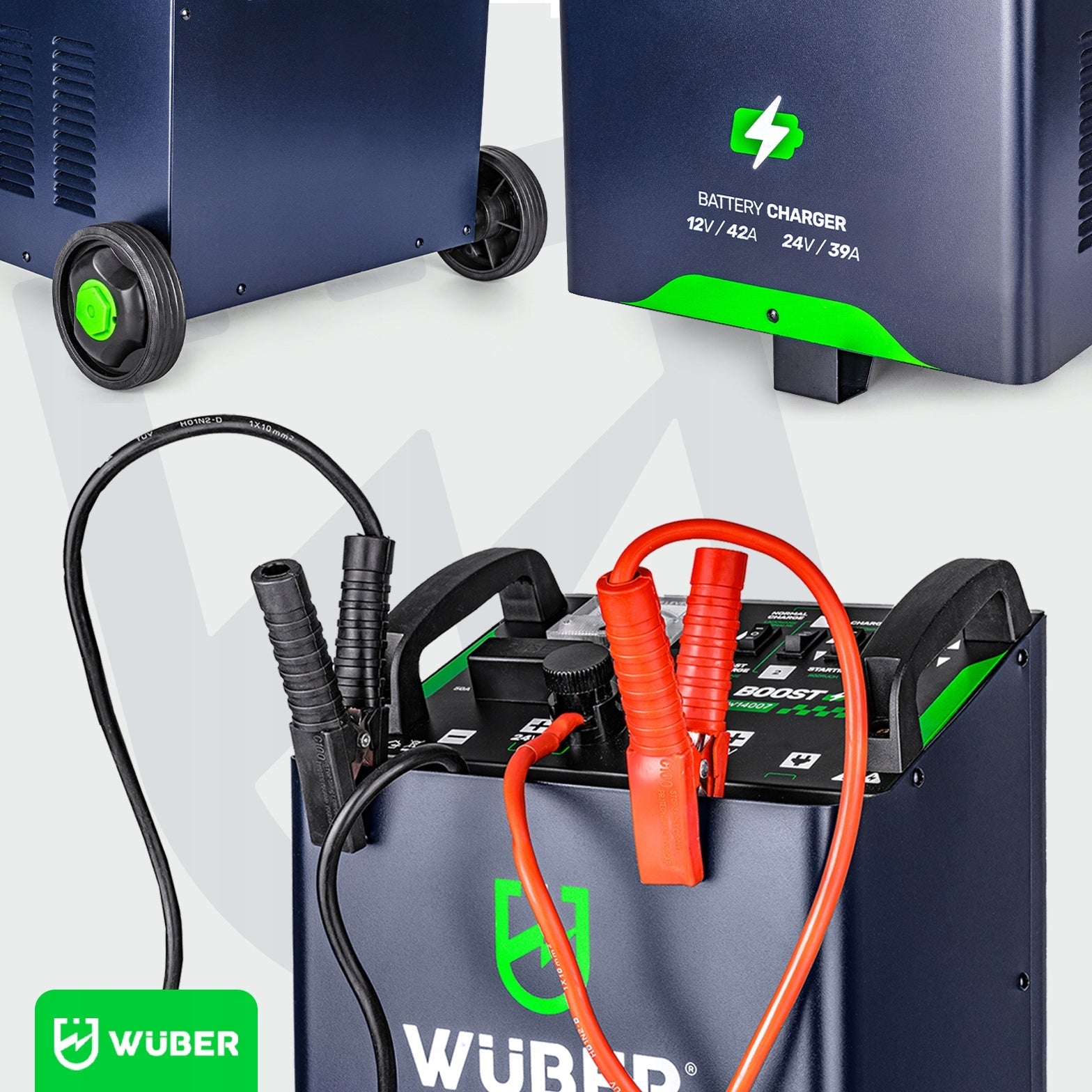 Universalus 12v/24v akumuliatoriaus įkroviklis su starteriu (400a) Wuber 42a