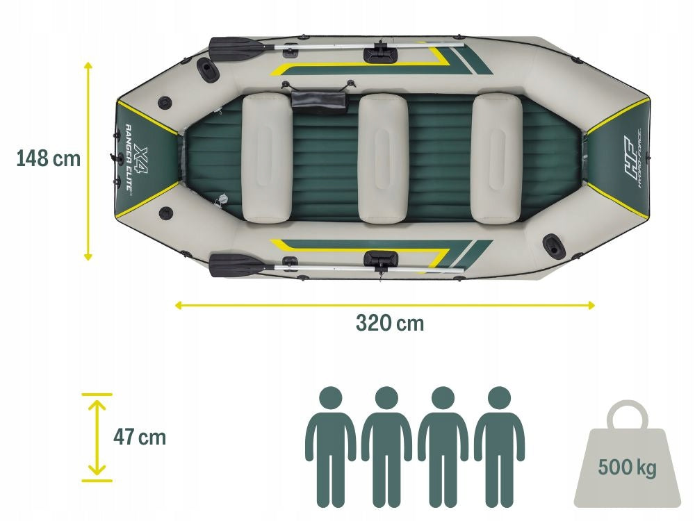 Pripučiama valtis - keturių vietų Bestway Ranger Elite X4 Raft Set 320cm
