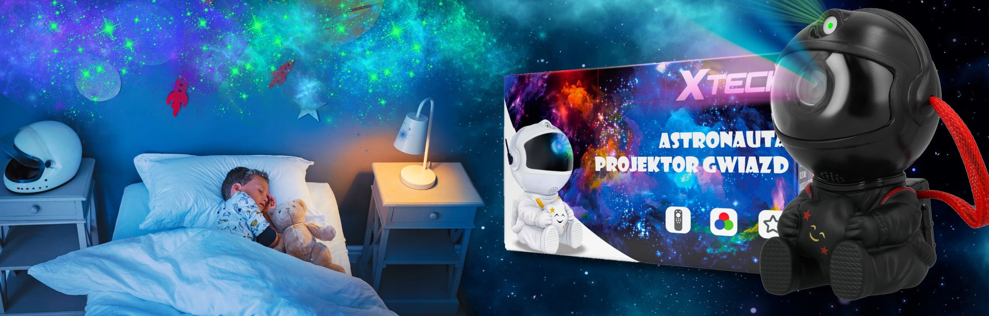 Astronautų žvaigždžių projektorius – naktinė šviesa vaikams