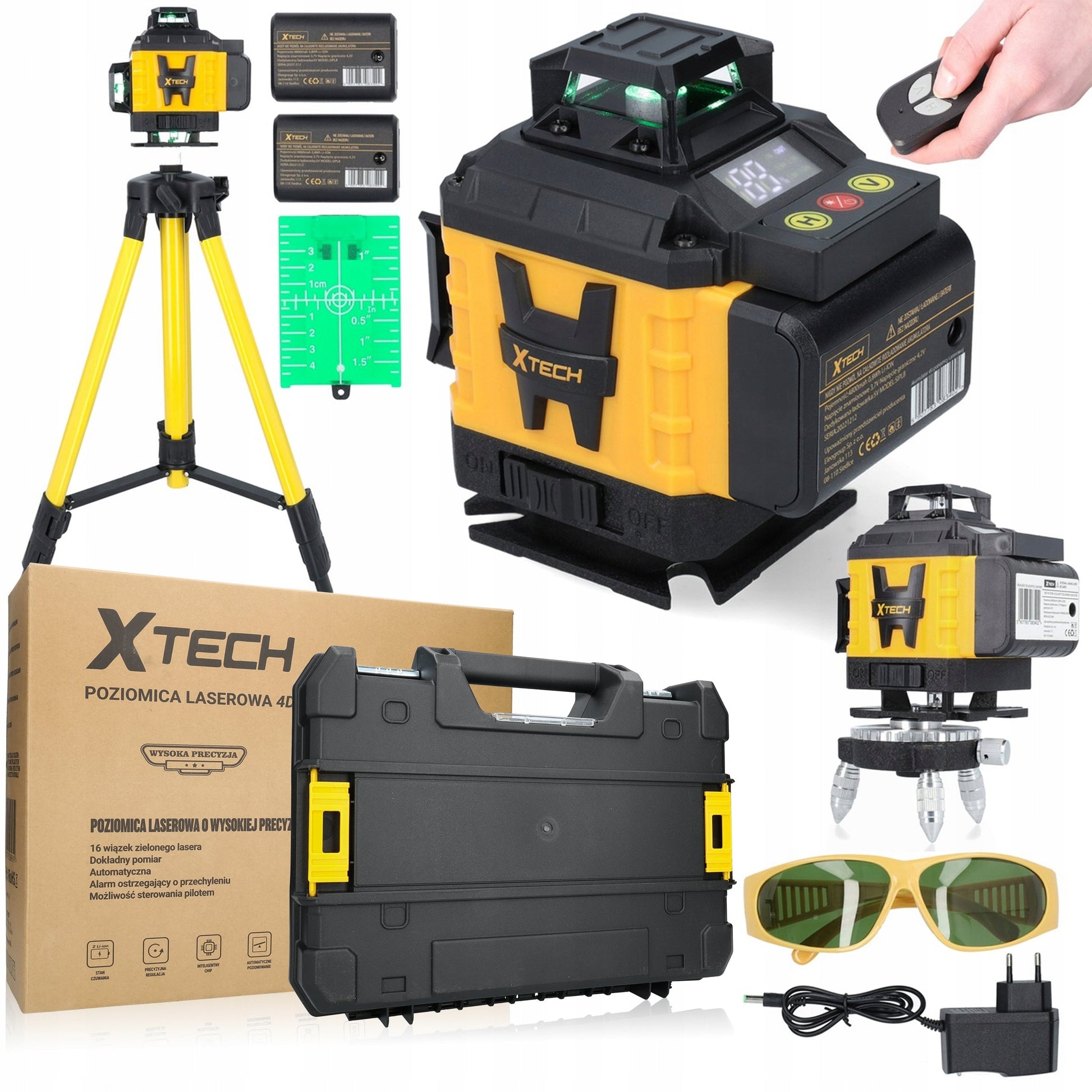 Kryžminis lazerinis nivelyras su trikoju ir LCD ekranu Xtech