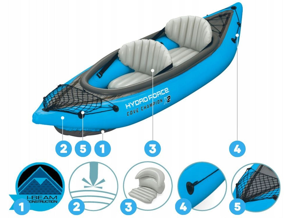 Pripučiama dvivietė baidarė – Bestway Cove Champion X2 (Modelis 2025)