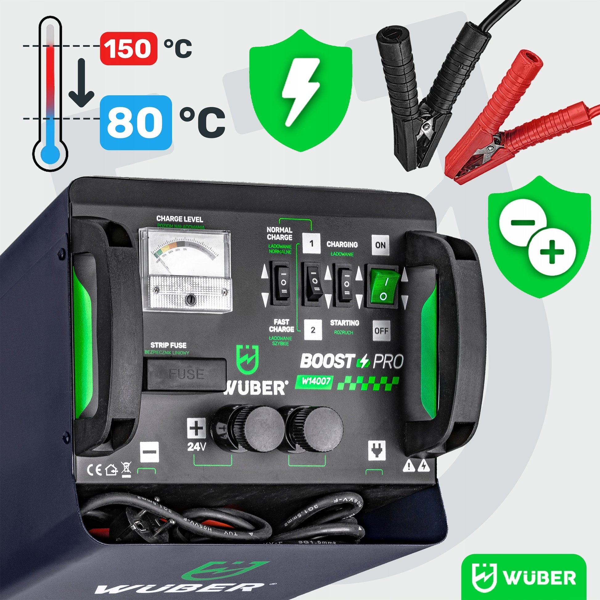 Universalus 12v/24v akumuliatoriaus įkroviklis su starteriu (400a) Wuber 42a
