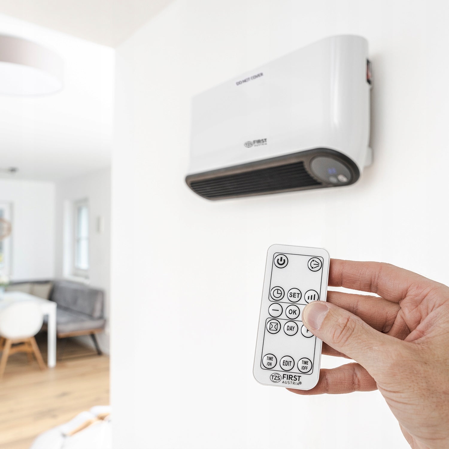 Elektrinė keraminė oro užuolaida - šildytuvas 2000W su laikmačiu ir pulteliu – FIRST AUSTRIA