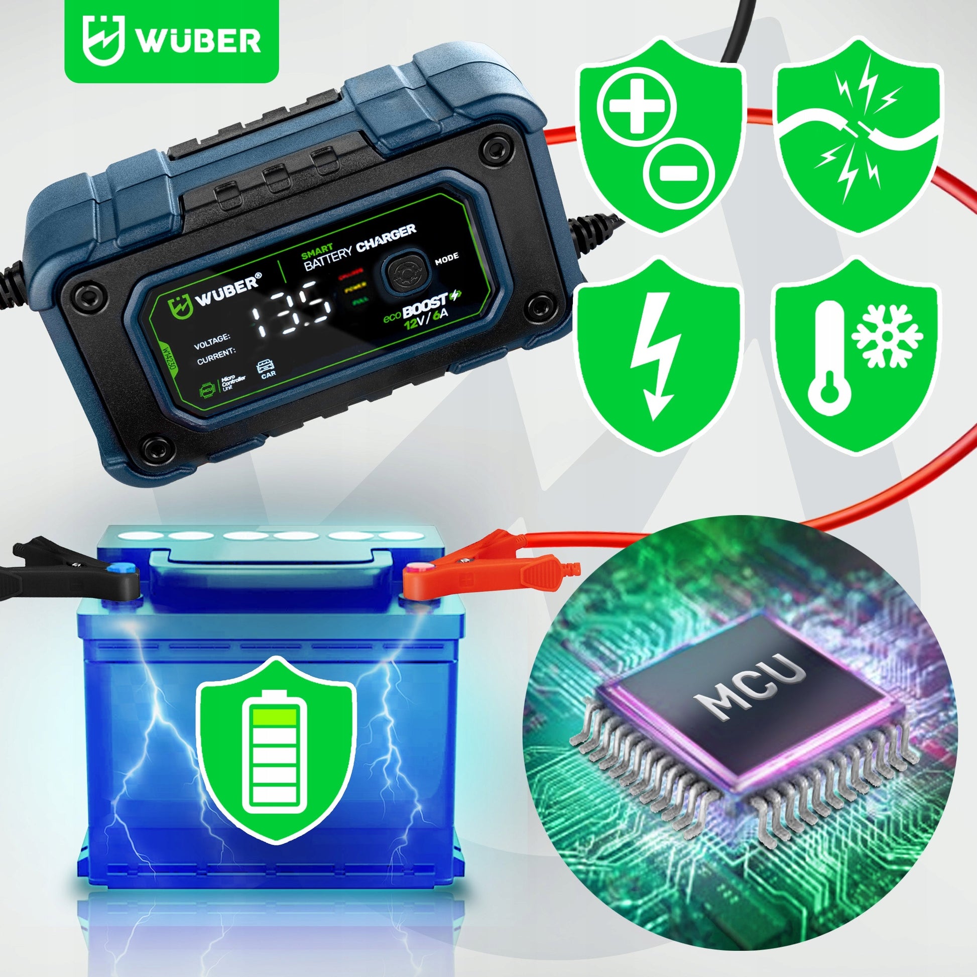 Mikroprocesorinis akumuliatoriaus įkroviklis su LCD WUBER 12V/6A