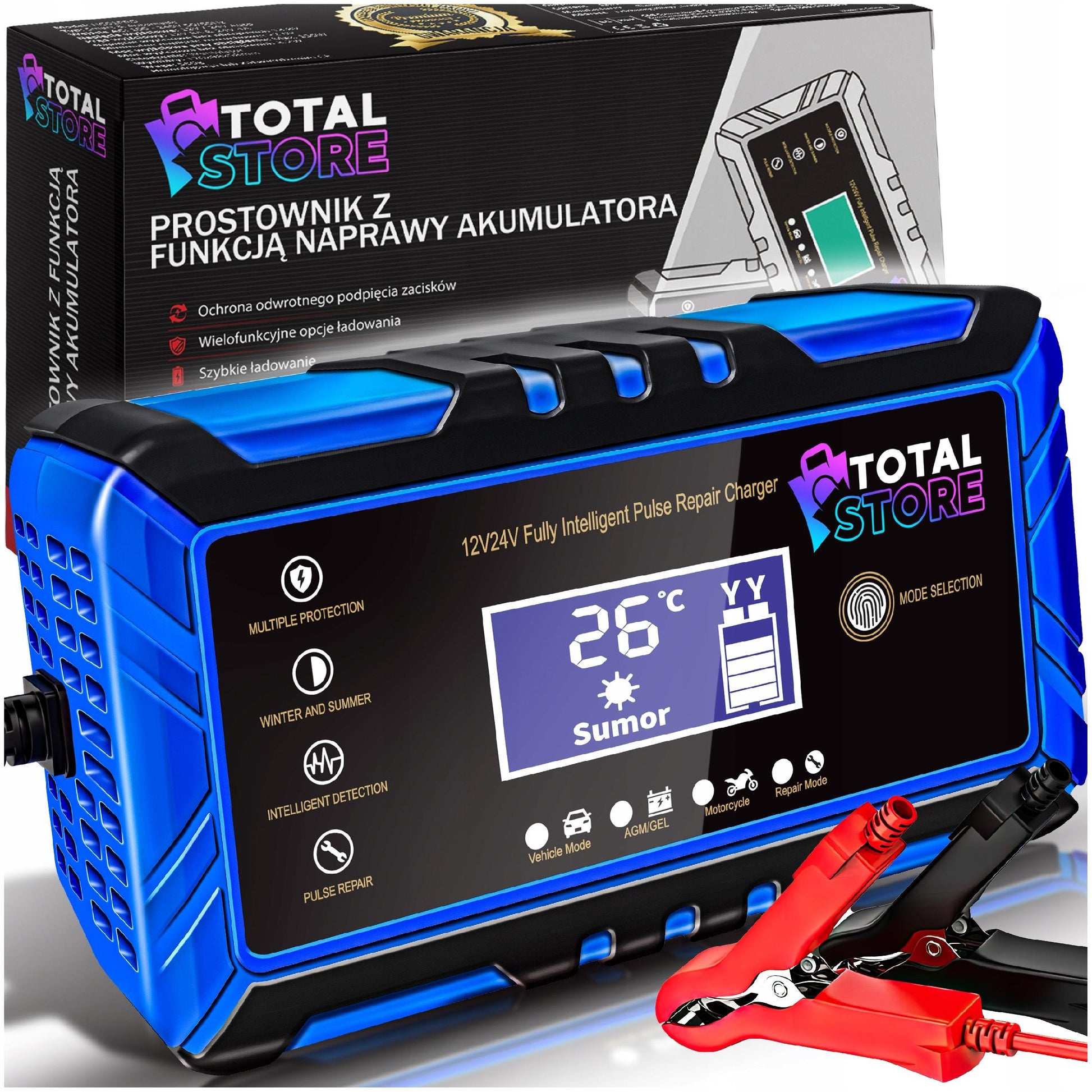Automatinis stiprus automobilių akumuliatorių įkroviklis su atstatymo funkcija Totalstore PRO  12/24V