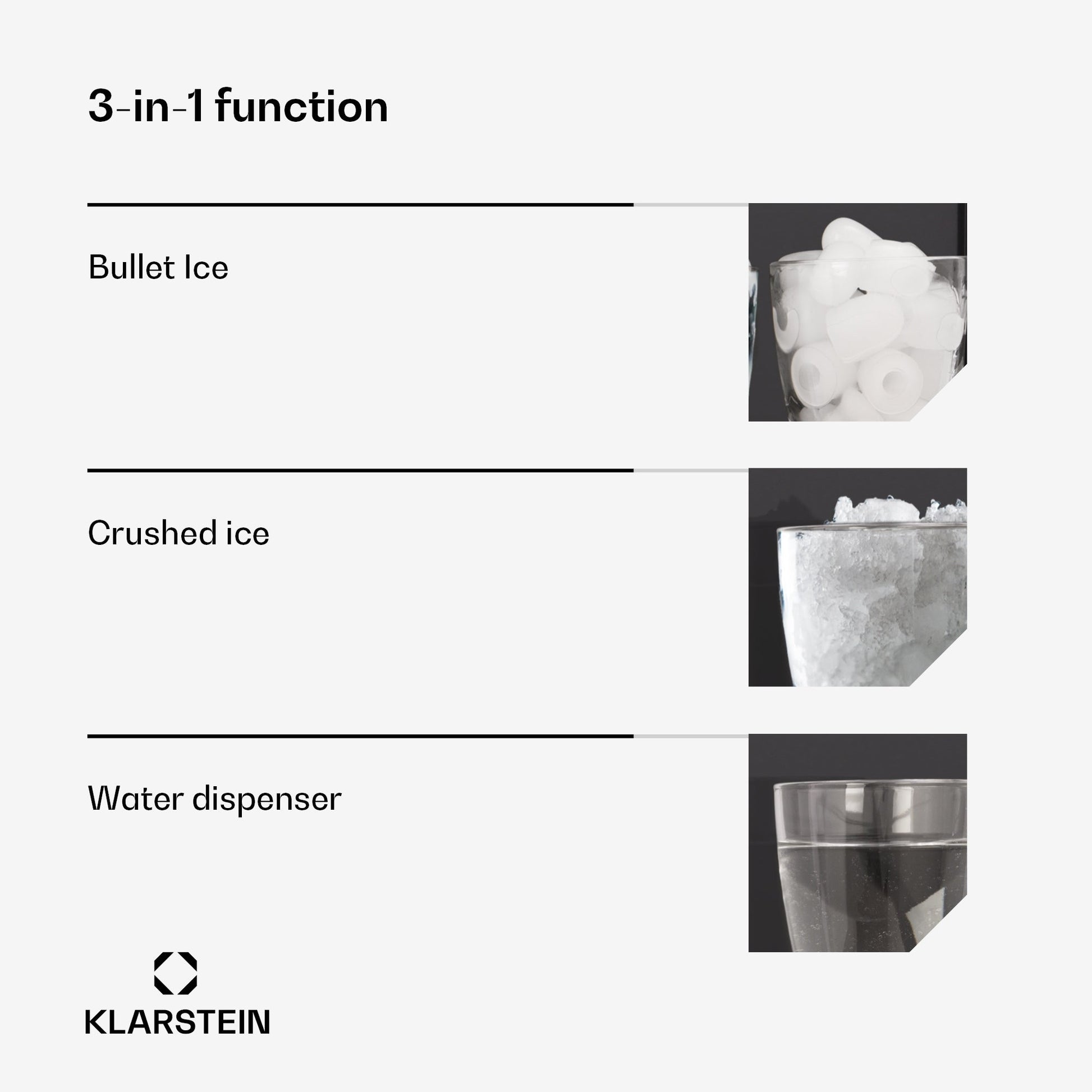 Ledukų gaminimo aparatas 3in1 Klarstein ArcticBlend – smulkintas ledas, kubeliai ir vandens dozatorius