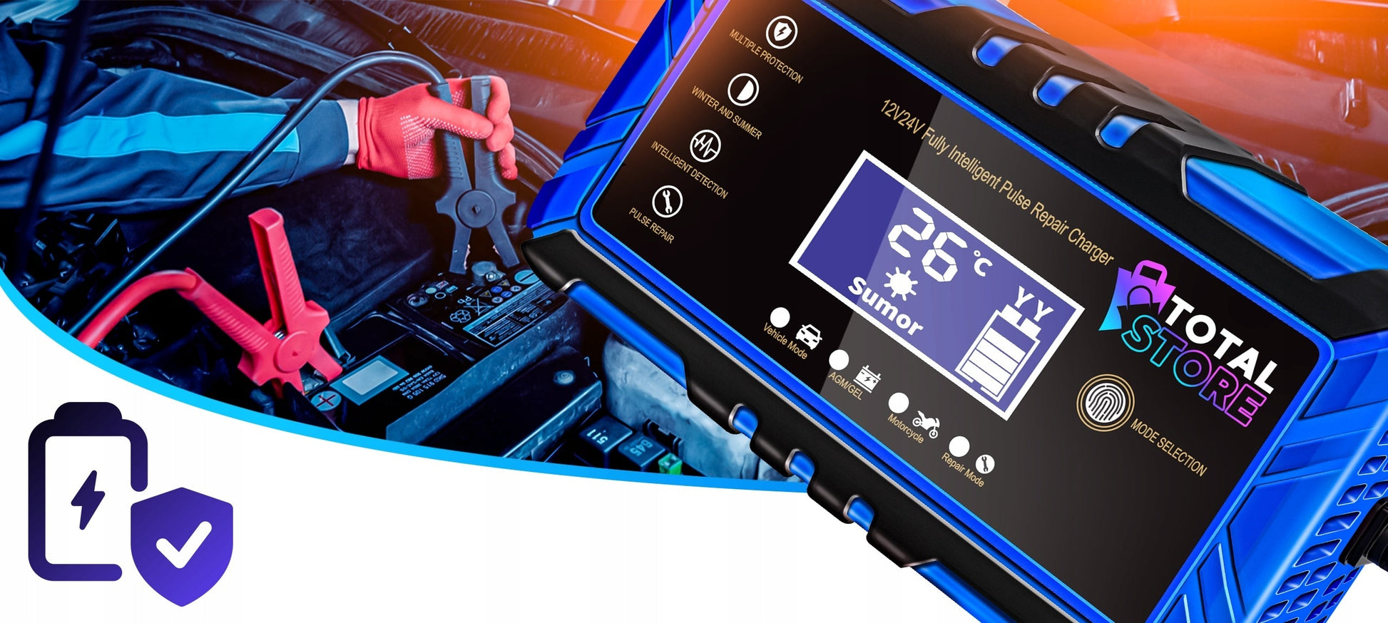 Automatinis stiprus automobilių akumuliatorių įkroviklis su atstatymo funkcija Totalstore PRO  12/24V