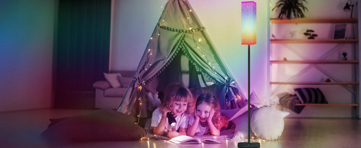 Grindinė Lempa su E27 RGB Lempute ir Audinio Gaubtu