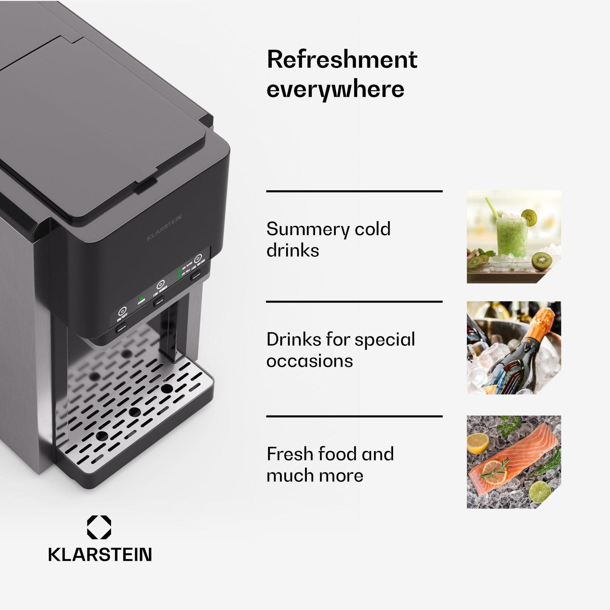 Ledukų gaminimo aparatas 3in1 Klarstein ArcticBlend – smulkintas ledas, kubeliai ir vandens dozatorius