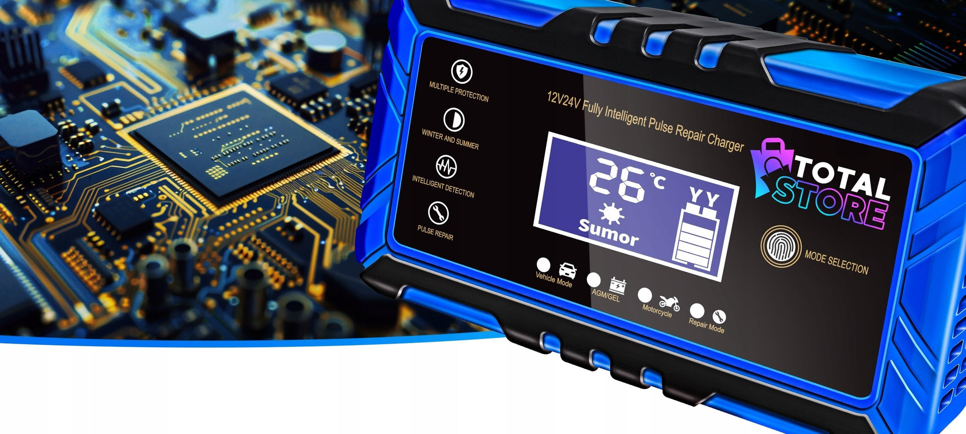 Automatinis stiprus automobilių akumuliatorių įkroviklis su atstatymo funkcija Totalstore PRO  12/24V