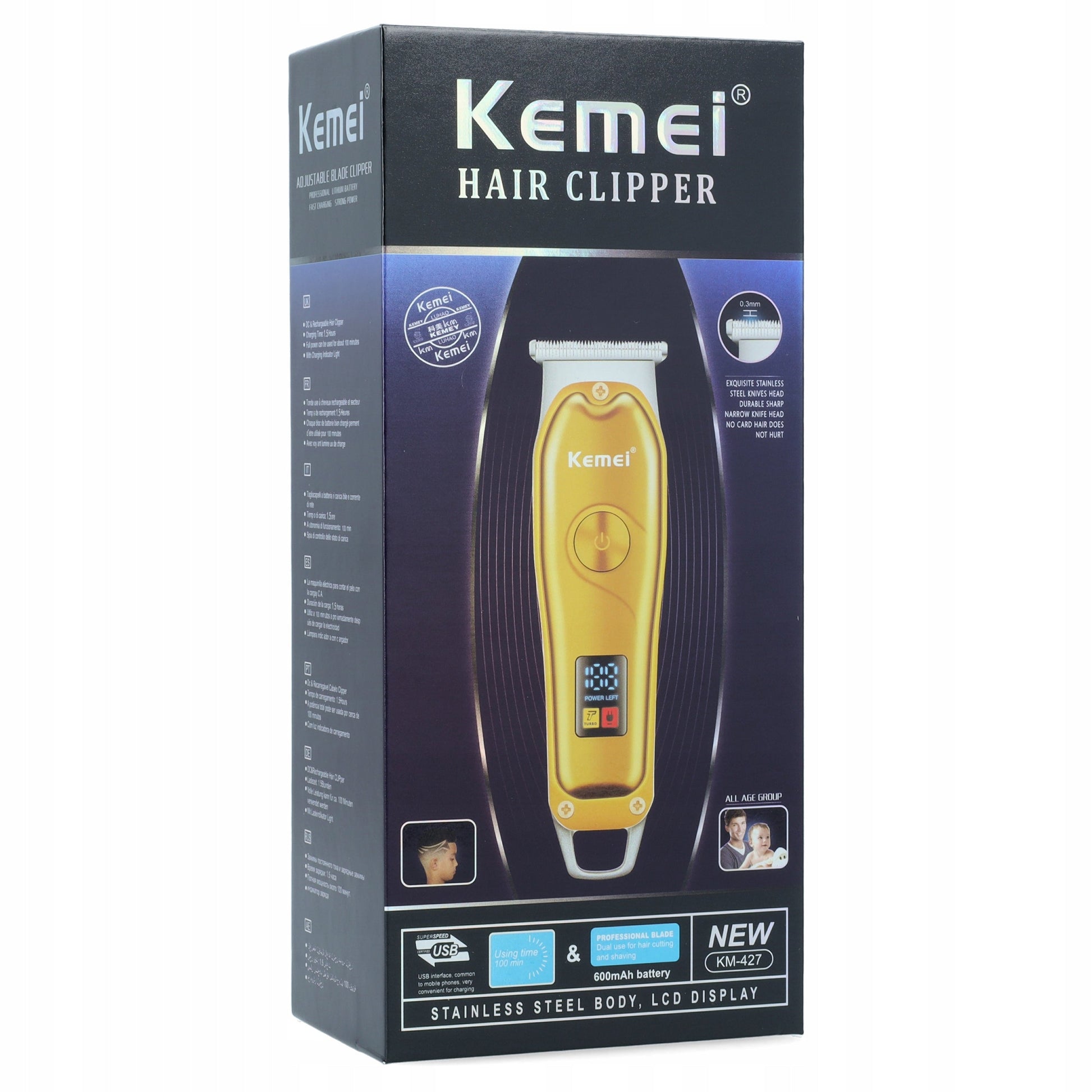 Plaukų ir barzdos kirpimo trimeris Kemei Barber USB KM-427