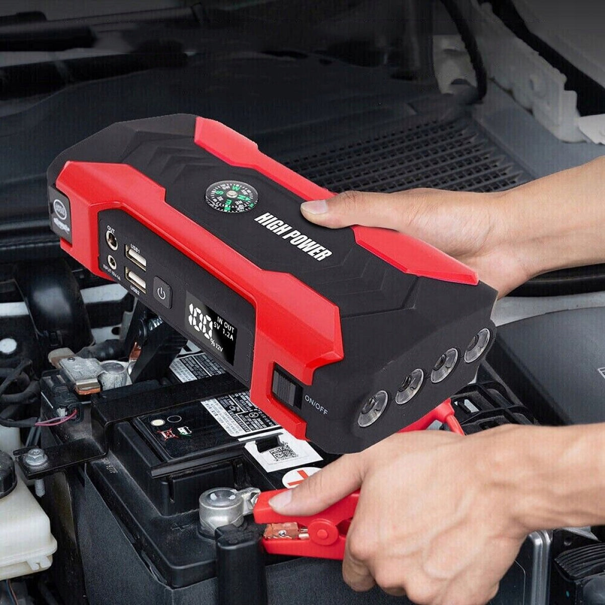 Automobilio starteris – galingas Jump Starter su Powerbank, žibintuvėliu Bedee J12