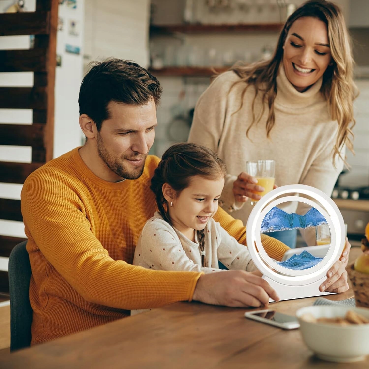 Dinaminis smėlio paveikslas su LED apšvietimu – 3D judantis smėlio laikrodis