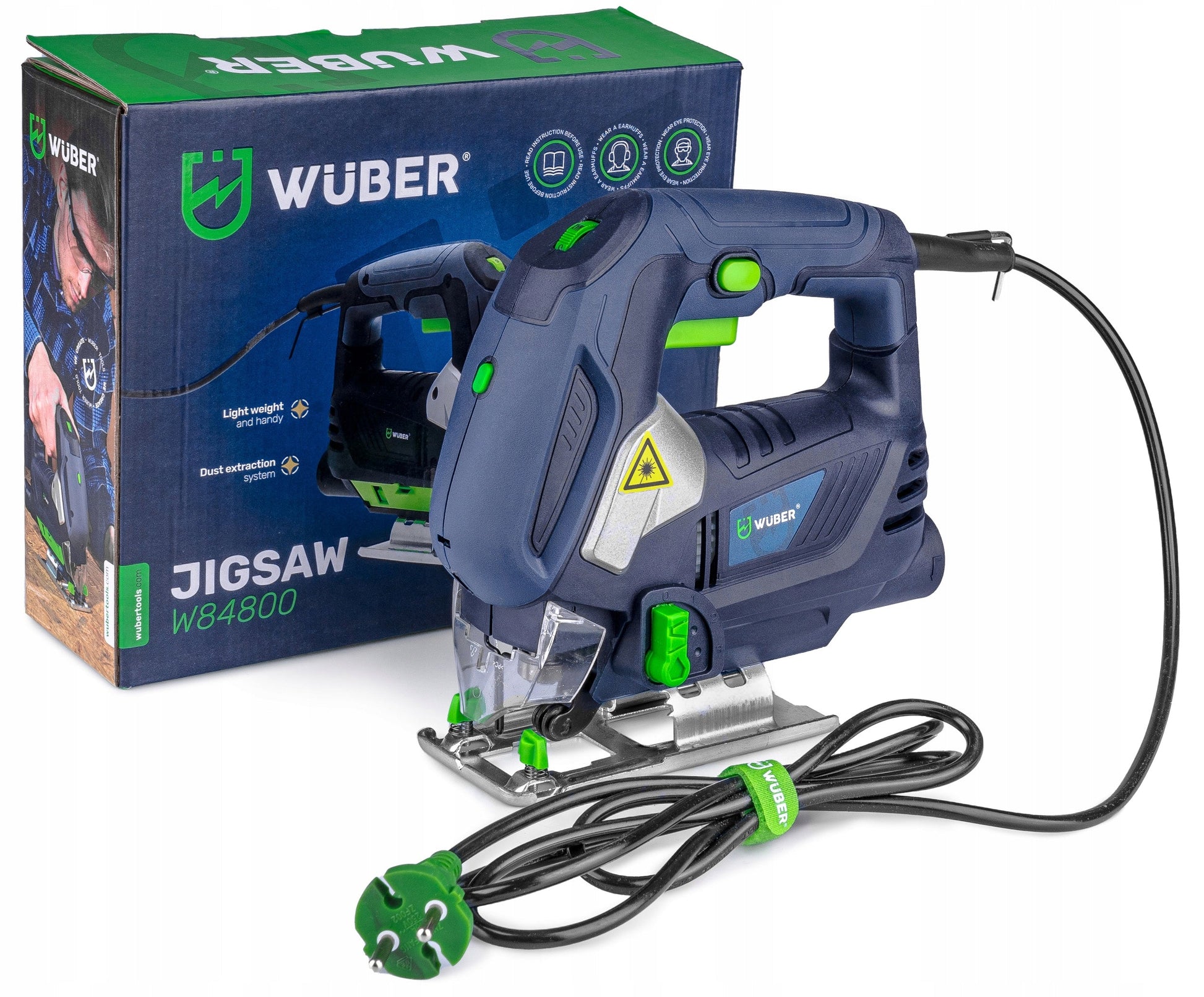 Elektrinis siaurapjūklis WUBER 1200W su lazeriu ir 10 pjovimo peiliukų rinkiniu