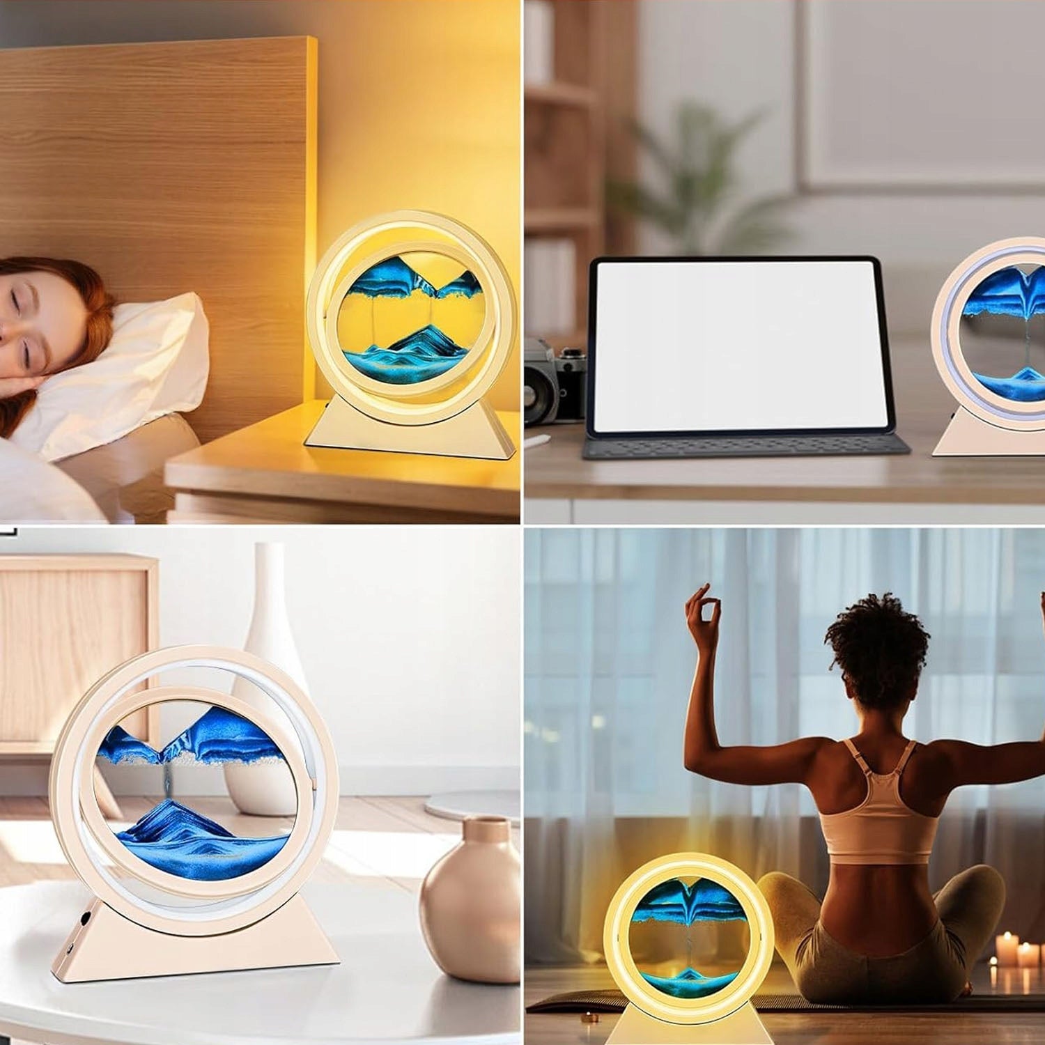Dinaminis smėlio paveikslas su LED apšvietimu – 3D judantis smėlio laikrodis