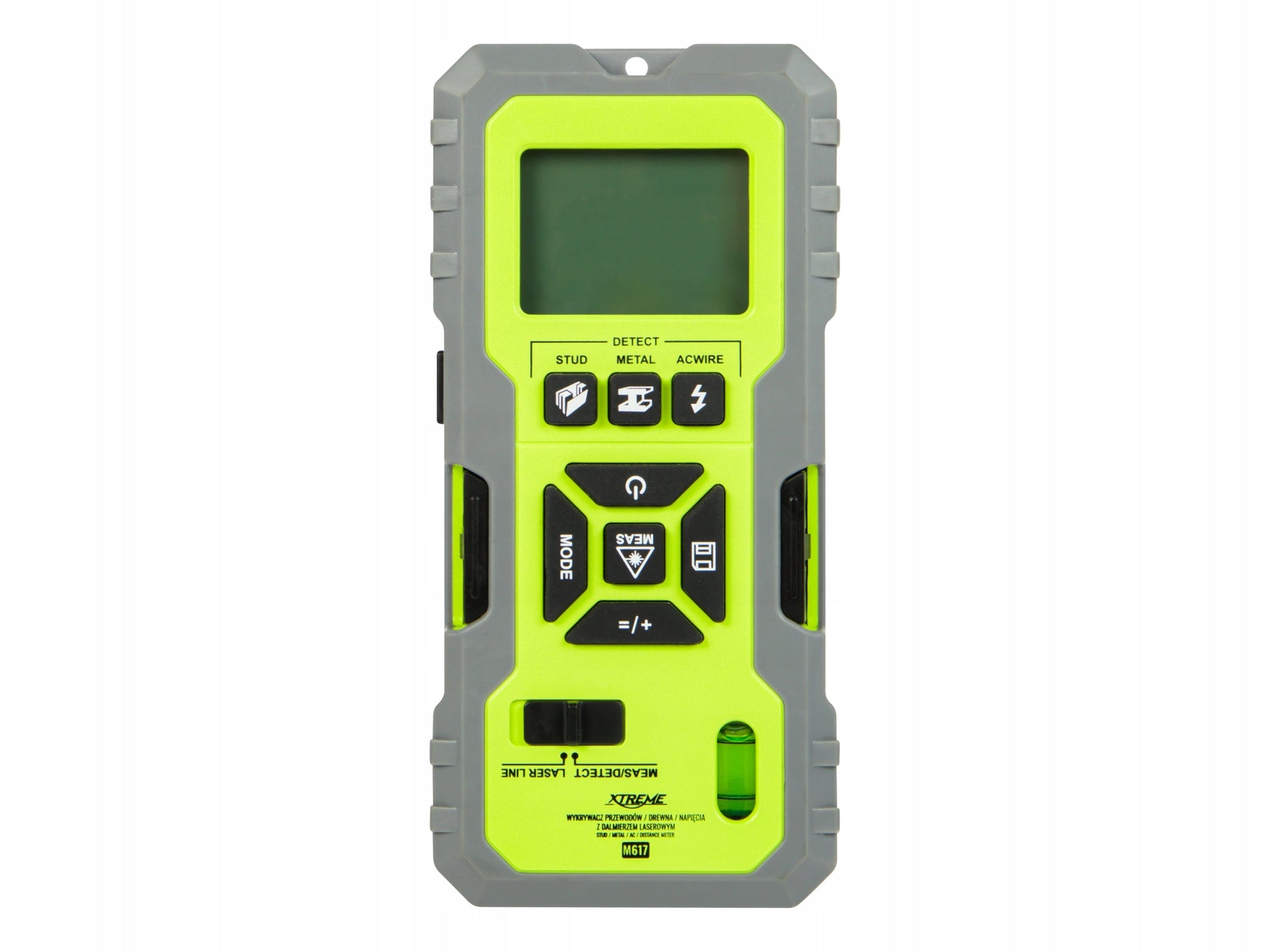 Detektorius 5in1 su medienos, metalo, įtampos laidų aptikimu ir lazeriniu atstumo matuokliu Xtreme M617