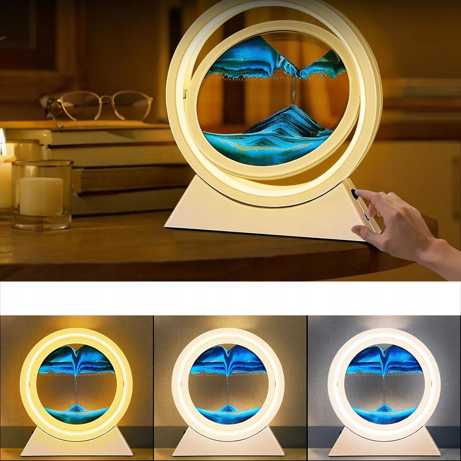 Dinaminis smėlio paveikslas su LED apšvietimu – 3D judantis smėlio laikrodis