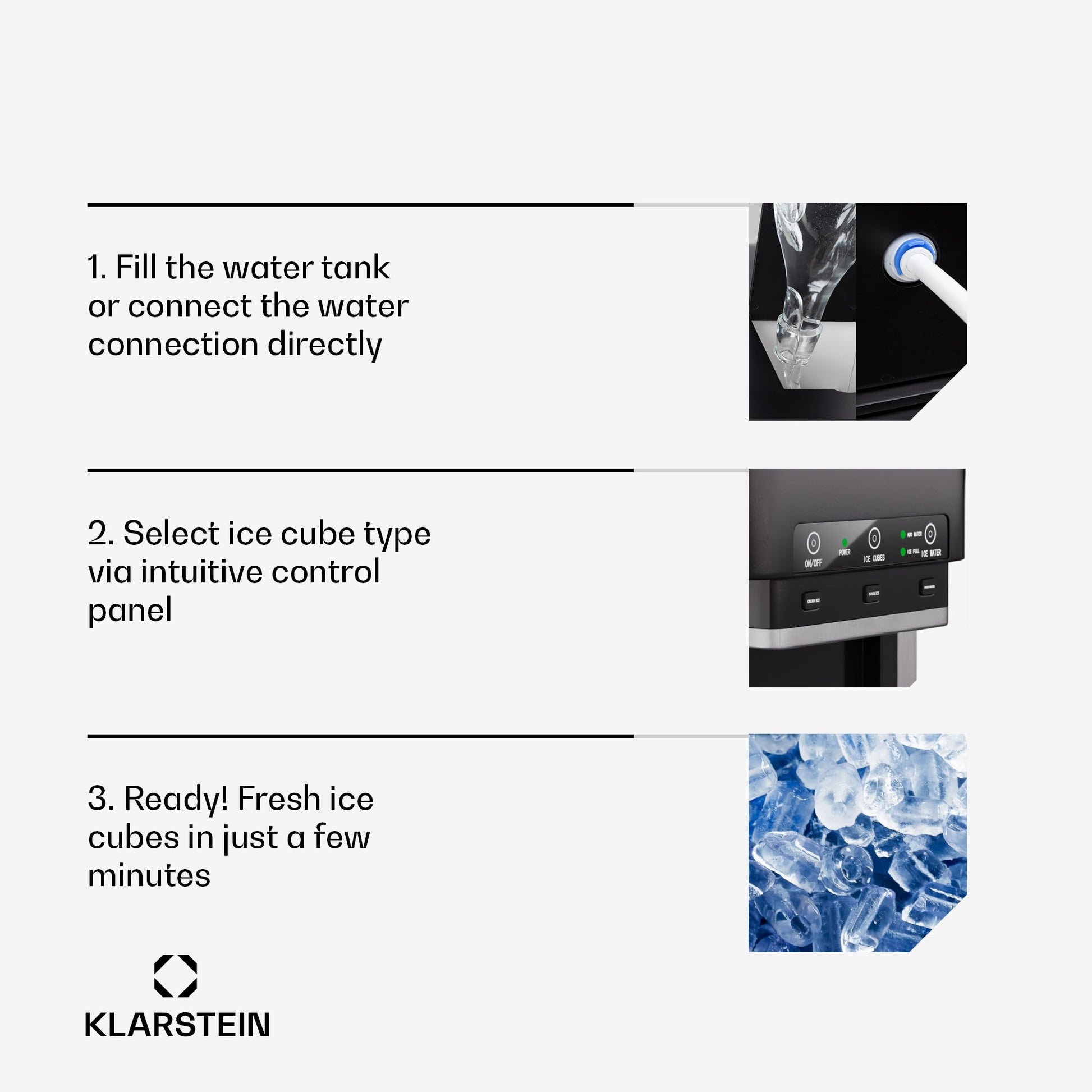 Ledukų gaminimo aparatas 3in1 Klarstein ArcticBlend – smulkintas ledas, kubeliai ir vandens dozatorius