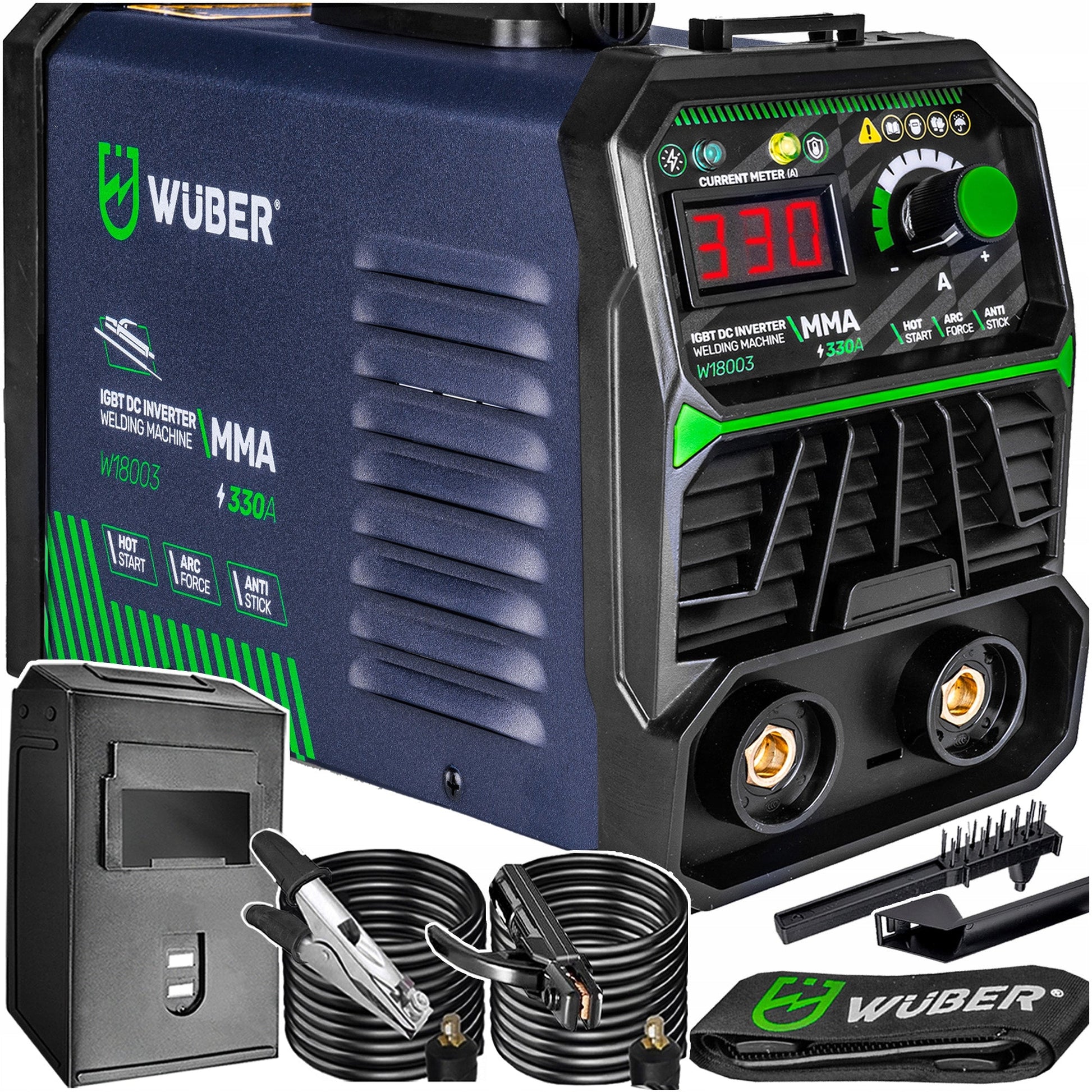 Inverterinis suvirinimo aparatas WUBER MMA 330A su IGBT technologija, VRD, Hot Start, Arc Force ir Anti-Stick funkcijomis