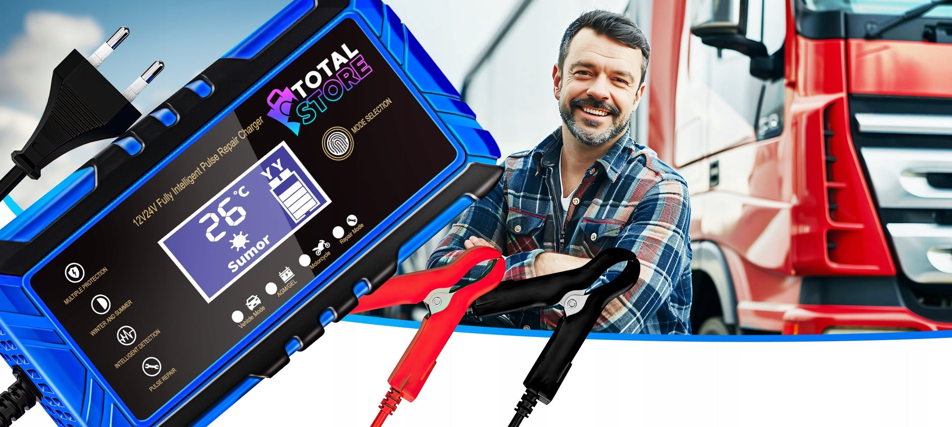 Automatinis stiprus automobilių akumuliatorių įkroviklis su atstatymo funkcija Totalstore PRO  12/24V